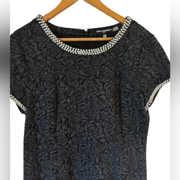 Karl Lagerfeld blk rose jacquard knt s/s pearl detail ft n flr drss SZ 14 luxury - Picture 6 of 11